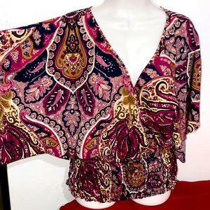 Paisley print banded hem blouse